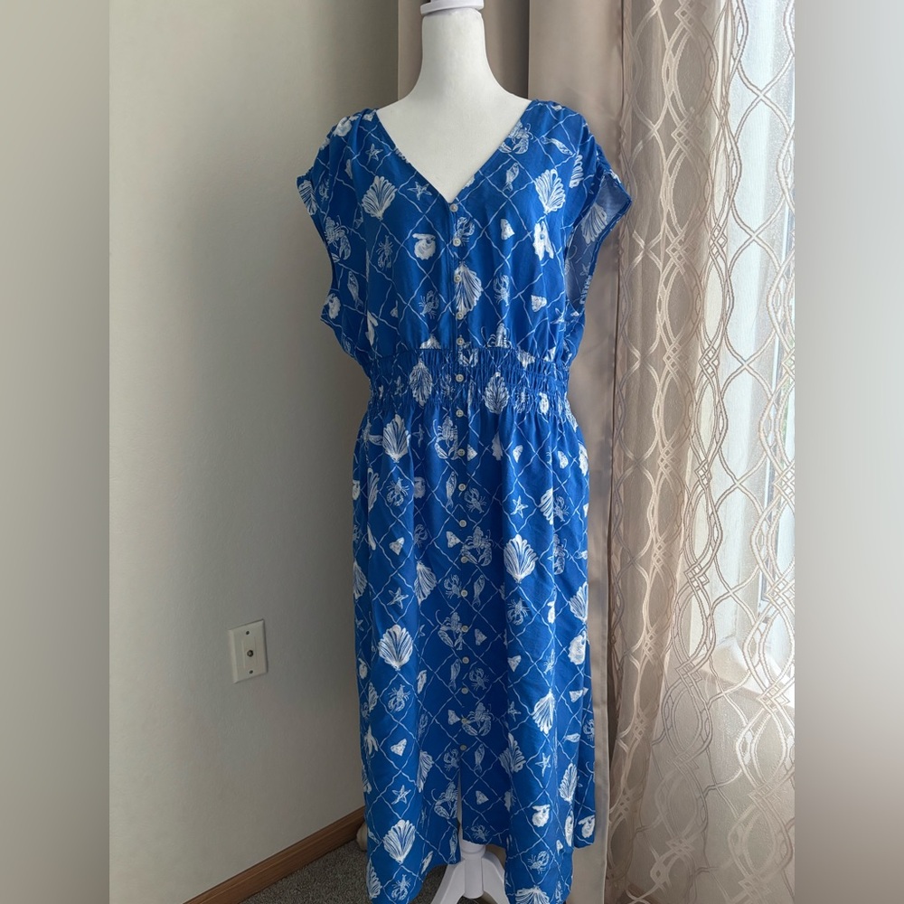 NWOT, SONOMA Effortless Pull-on Style Royal Blue Dress with Pockets, size L